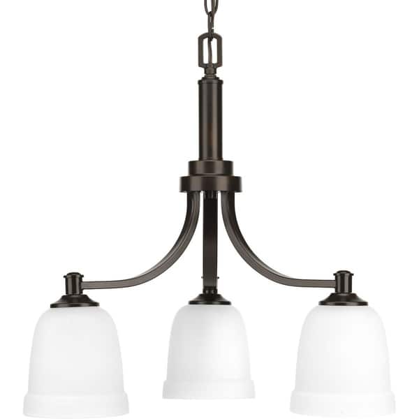 Progress Lighting Topsail Collection 3-Light Antique Bronze Etched Parchment Glass Coastal Chandelier Light