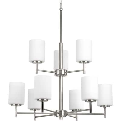 Replay Collection 9-Light Brushed Nickel Etched Glass Modern Chandelier Light - N/A