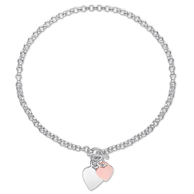Miadora 2-Tone White and Rose Plated Sterling Silver Double Heart Charm Necklace