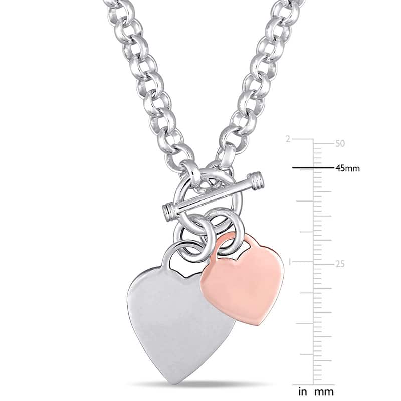 Miadora 2-Tone White and Rose Plated Sterling Silver Double Heart Charm Necklace