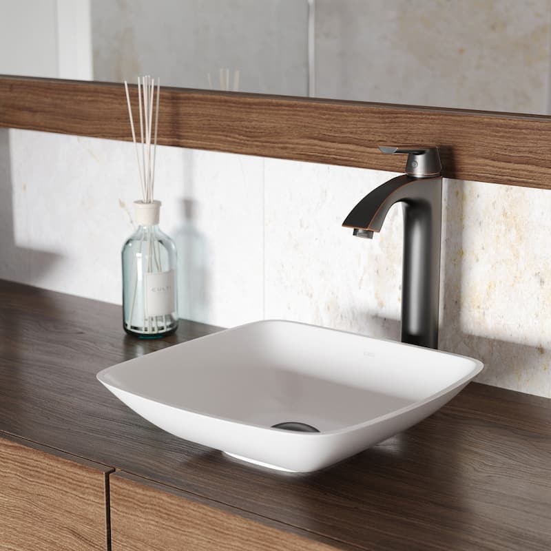 VIGO Hyacinth 14"L x 14"W x 4"H Matte Stone Square Bathroom Vessel Sink