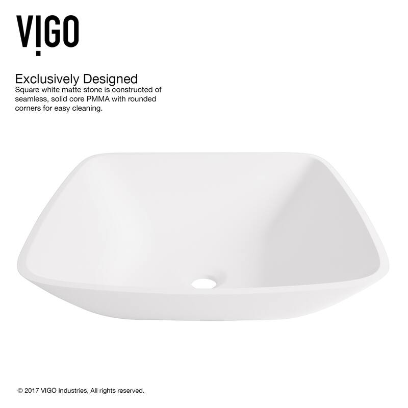 VIGO Hyacinth 14"L x 14"W x 4"H Matte Stone Square Bathroom Vessel Sink