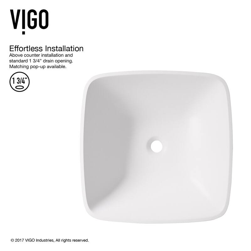 VIGO Hyacinth 14"L x 14"W x 4"H Matte Stone Square Bathroom Vessel Sink