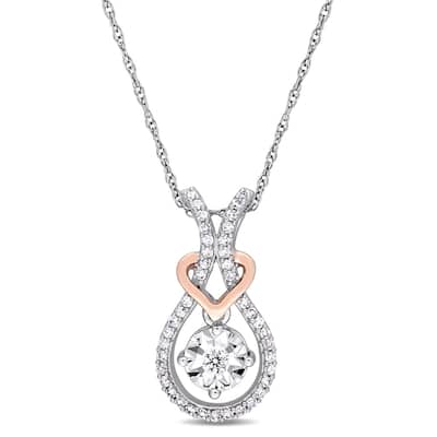 2-Tone 10k White & Rose Gold 1/5ct TDW Diamond Interlaced Teardrop Heart Drop Necklace by Miadora