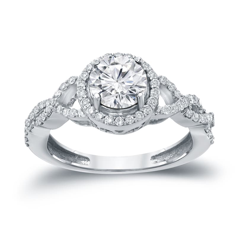 Auriya 14k Gold 1 3/8ct TDW Round Diamond Halo Engagement Ring