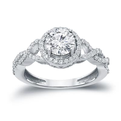 Auriya 14k Gold 1 3/8ct TDW Round Diamond Halo Engagement Ring