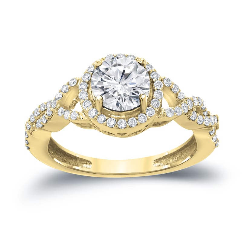 Auriya 14k Gold 1 3/8ct TDW Round Diamond Halo Engagement Ring