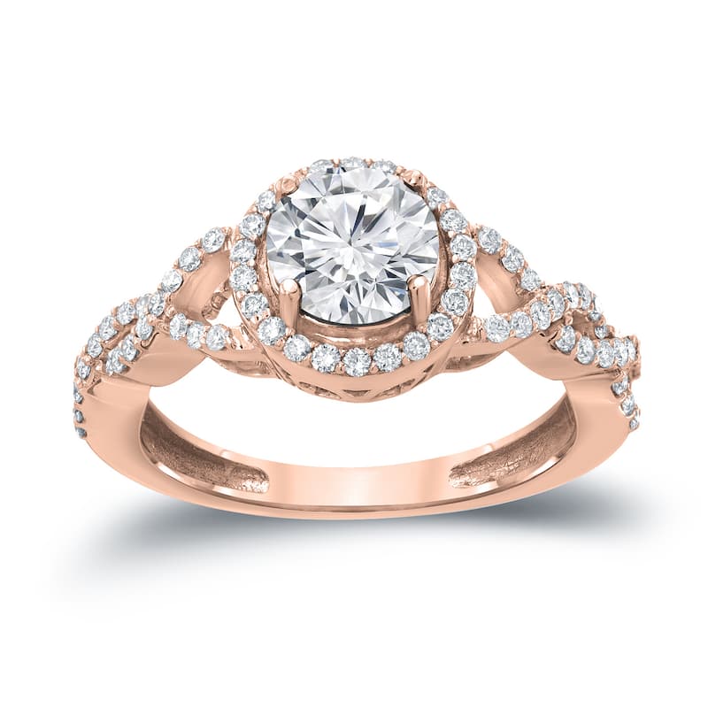 Auriya 14k Gold 1 3/8ct TDW Round Diamond Halo Engagement Ring