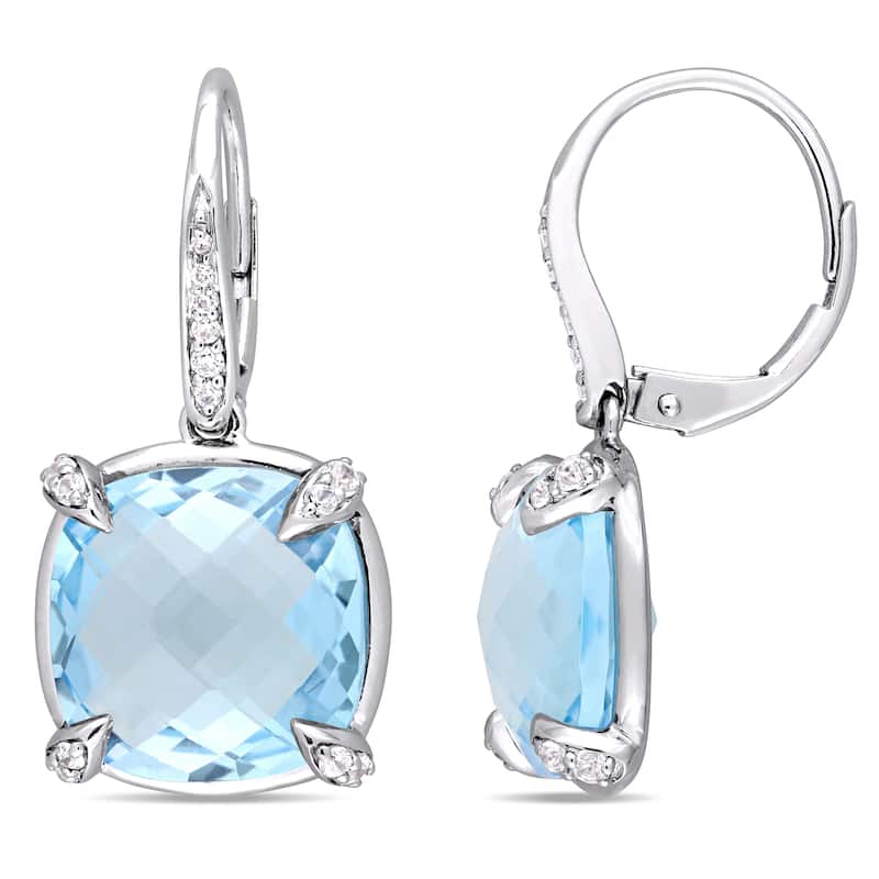 Miadora Signature Collection 14k White Gold Sky-Blue Topaz White Sapphire and Diamond Accent Leverback Earrings - Blue