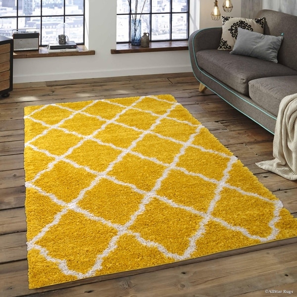 Yellow White Modern High Pile Posh Gy Trellis Patterned Yellow White Modern High Pile Posh Gy Trellis Patterned Area Rug
