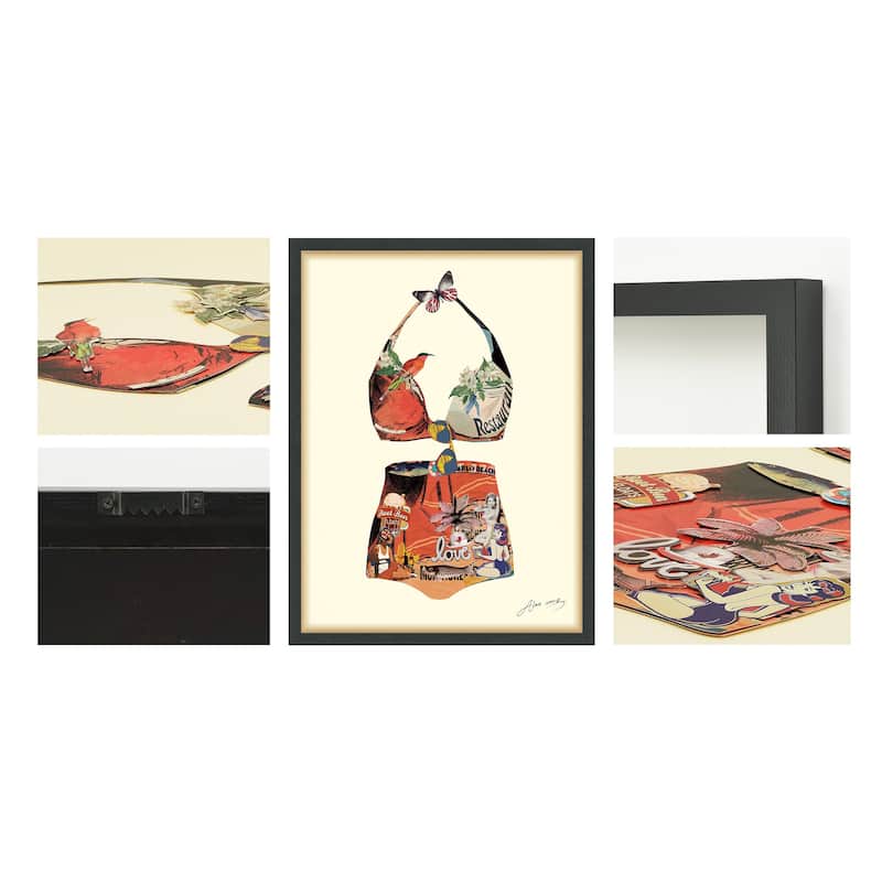 Empire Art "Monte Carlo Beach" Alex Zeng's dimensional collage, under glass & a black shadow box frame