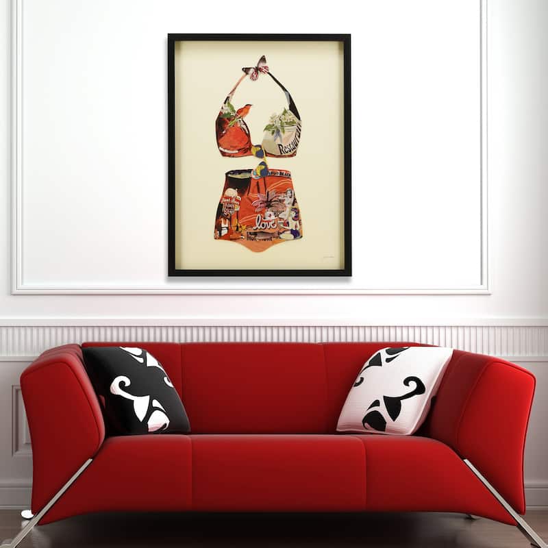 Empire Art "Monte Carlo Beach" Alex Zeng's dimensional collage, under glass & a black shadow box frame