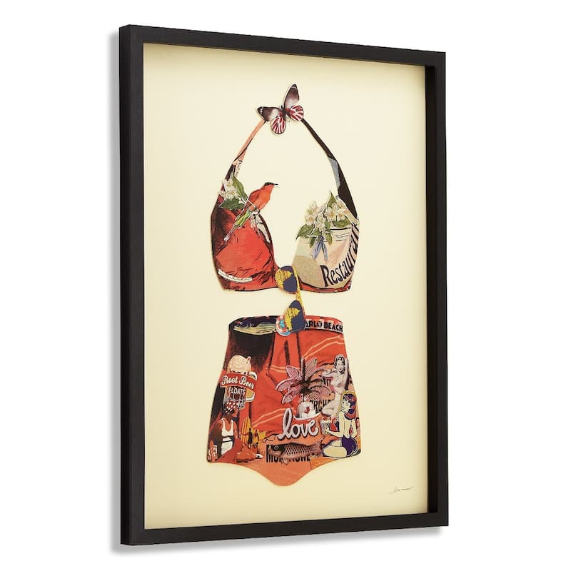 Empire Art "Monte Carlo Beach" Alex Zeng's dimensional collage, under glass & a black shadow box frame