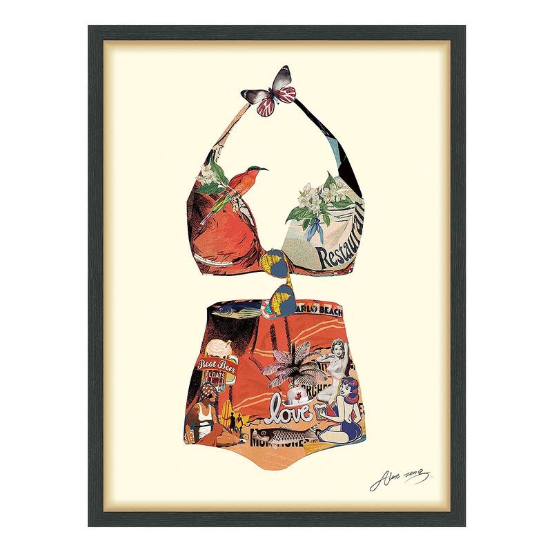 Empire Art "Monte Carlo Beach" Alex Zeng's dimensional collage, under glass & a black shadow box frame