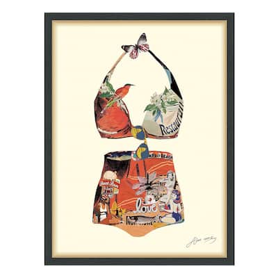 Empire Art "Monte Carlo Beach" Alex Zeng's dimensional collage, under glass & a black shadow box frame