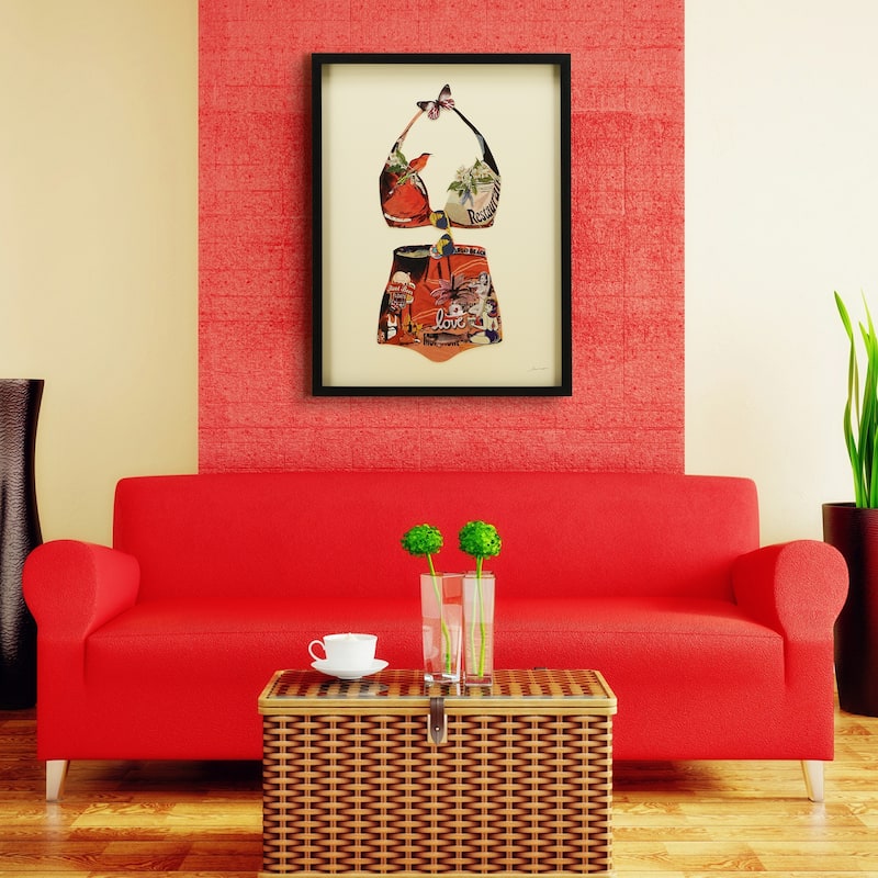 Empire Art "Monte Carlo Beach" Alex Zeng's dimensional collage, under glass & a black shadow box frame