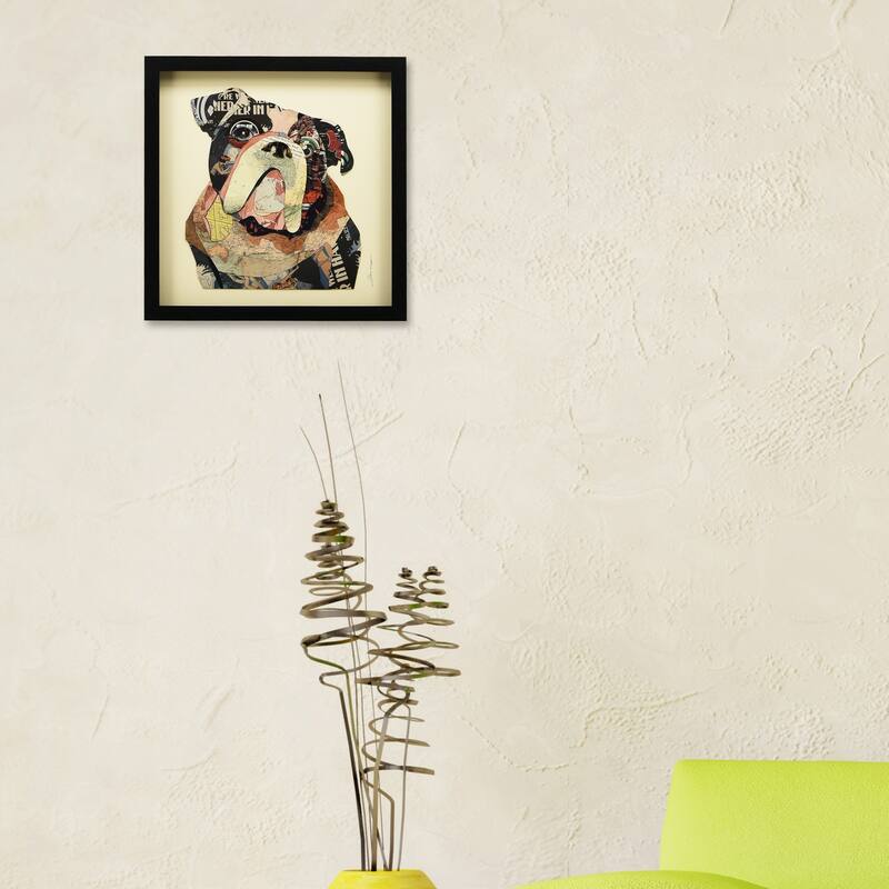 Empire Art 'English Bulldog' Hand Made Signed Art Collage by EAD Artists Co-op under Tempered Glass in Black Frame