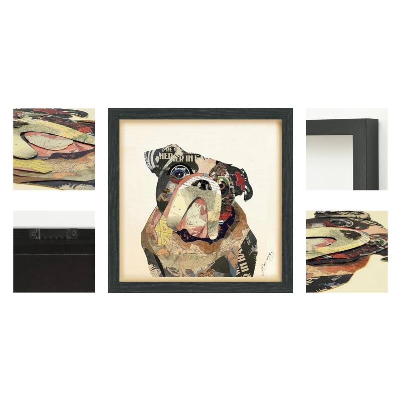 Empire Art 'English Bulldog' Hand Made Signed Art Collage by EAD Artists Co-op under Tempered Glass in Black Frame