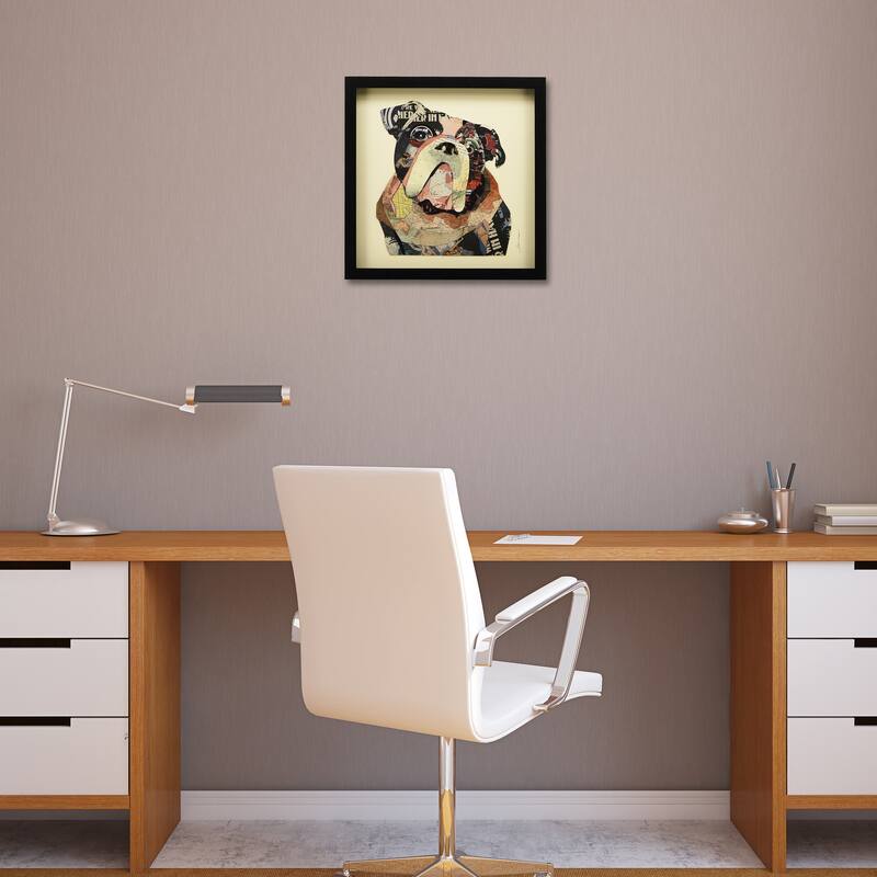 Empire Art 'English Bulldog' Hand Made Signed Art Collage by EAD Artists Co-op under Tempered Glass in Black Frame