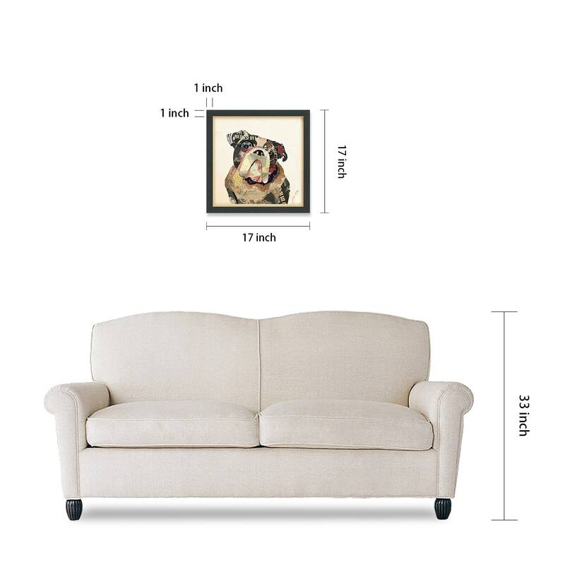Empire Art 'English Bulldog' Hand Made Signed Art Collage by EAD Artists Co-op under Tempered Glass in Black Frame