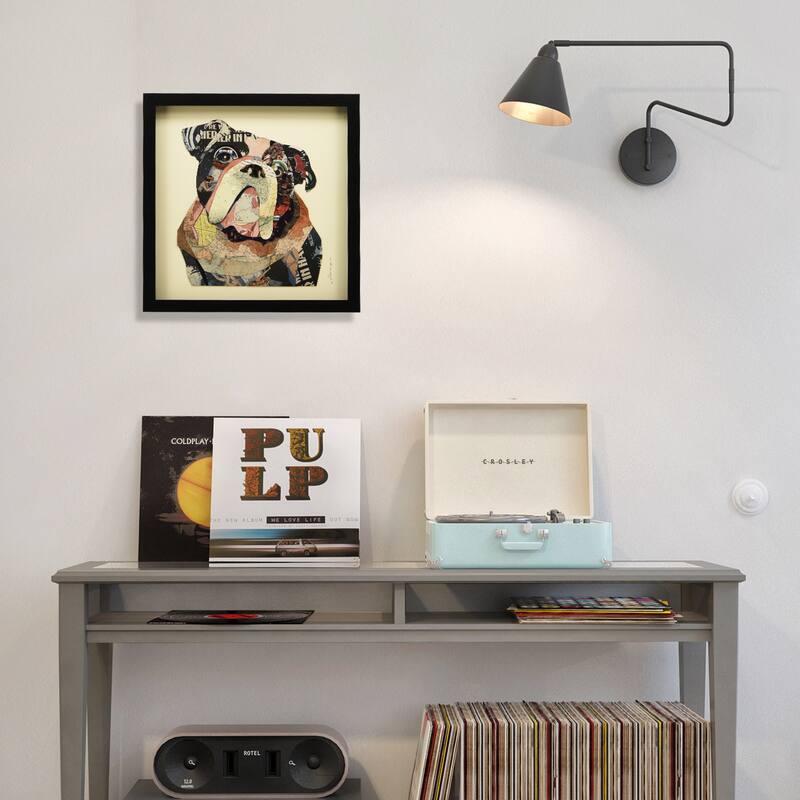 Empire Art 'English Bulldog' Hand Made Signed Art Collage by EAD Artists Co-op under Tempered Glass in Black Frame