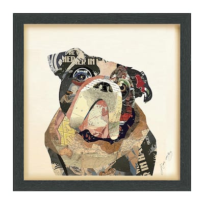 Empire Art 'English Bulldog' Hand Made Signed Art Collage by EAD Artists Co-op under Tempered Glass in Black Frame