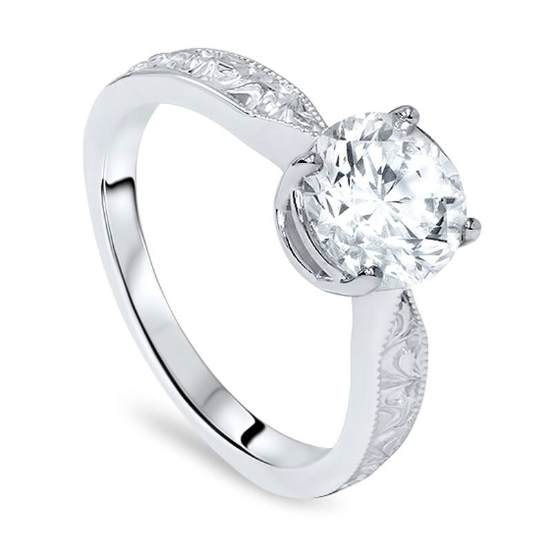 14K White Gold 1 1/2ct Solitaire Vintage Scroll Clarity Enhanced Diamond Engagement Ring (H-I, I1-I2)