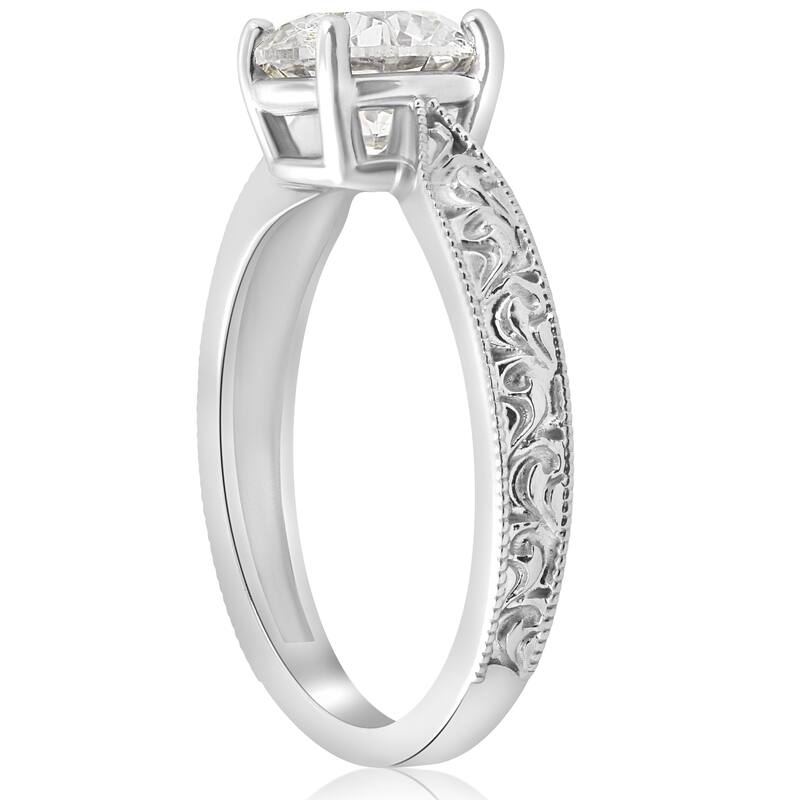 14K White Gold 1 1/2ct Solitaire Vintage Scroll Clarity Enhanced Diamond Engagement Ring (H-I, I1-I2)