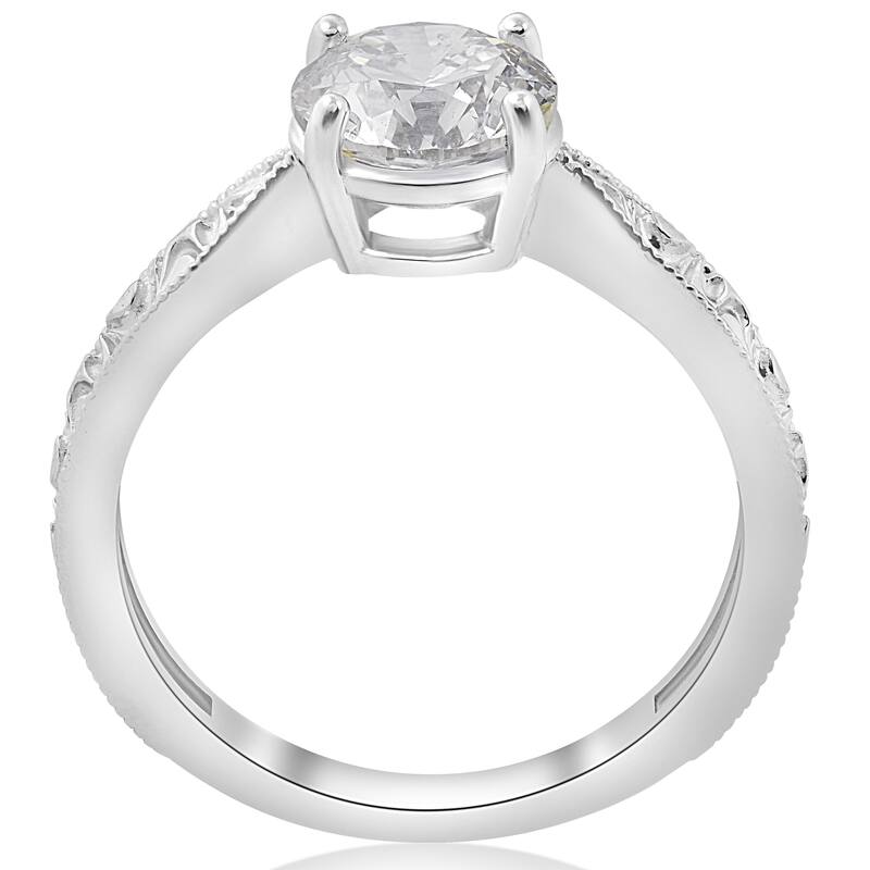 14K White Gold 1 1/2ct Solitaire Vintage Scroll Clarity Enhanced Diamond Engagement Ring (H-I, I1-I2)