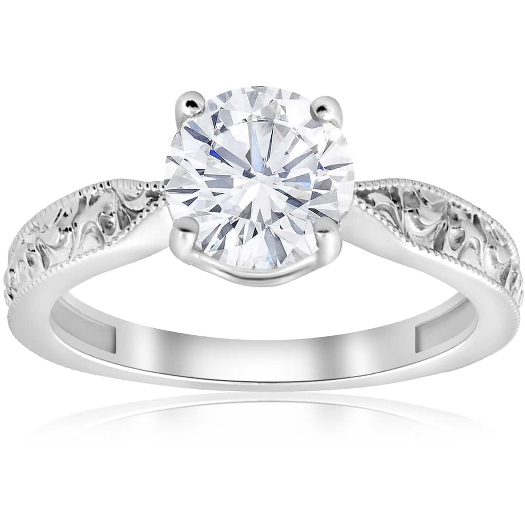 Bliss Diamond 14K White Gold 1 1/2ct Solitaire Vintage Scroll Clarity Enhanced Diamond Engagement Ring (H-I, I1-I2)