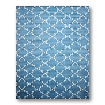 Glam Country Cottage Blue/Ivory Wool Hand-knotted Area Rug (8' x 11') - 8' x 11'