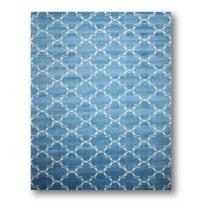 Glam Country Cottage Blue/Ivory Wool Hand-knotted Area Rug (8' x 11') - 8' x 11'