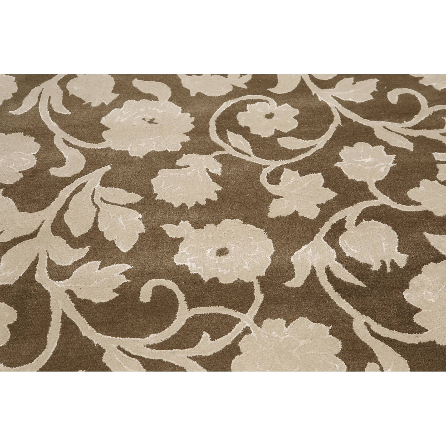 Olive Green Wool/Rayon Handmade Transitional Floral Area Rug (9'x12
