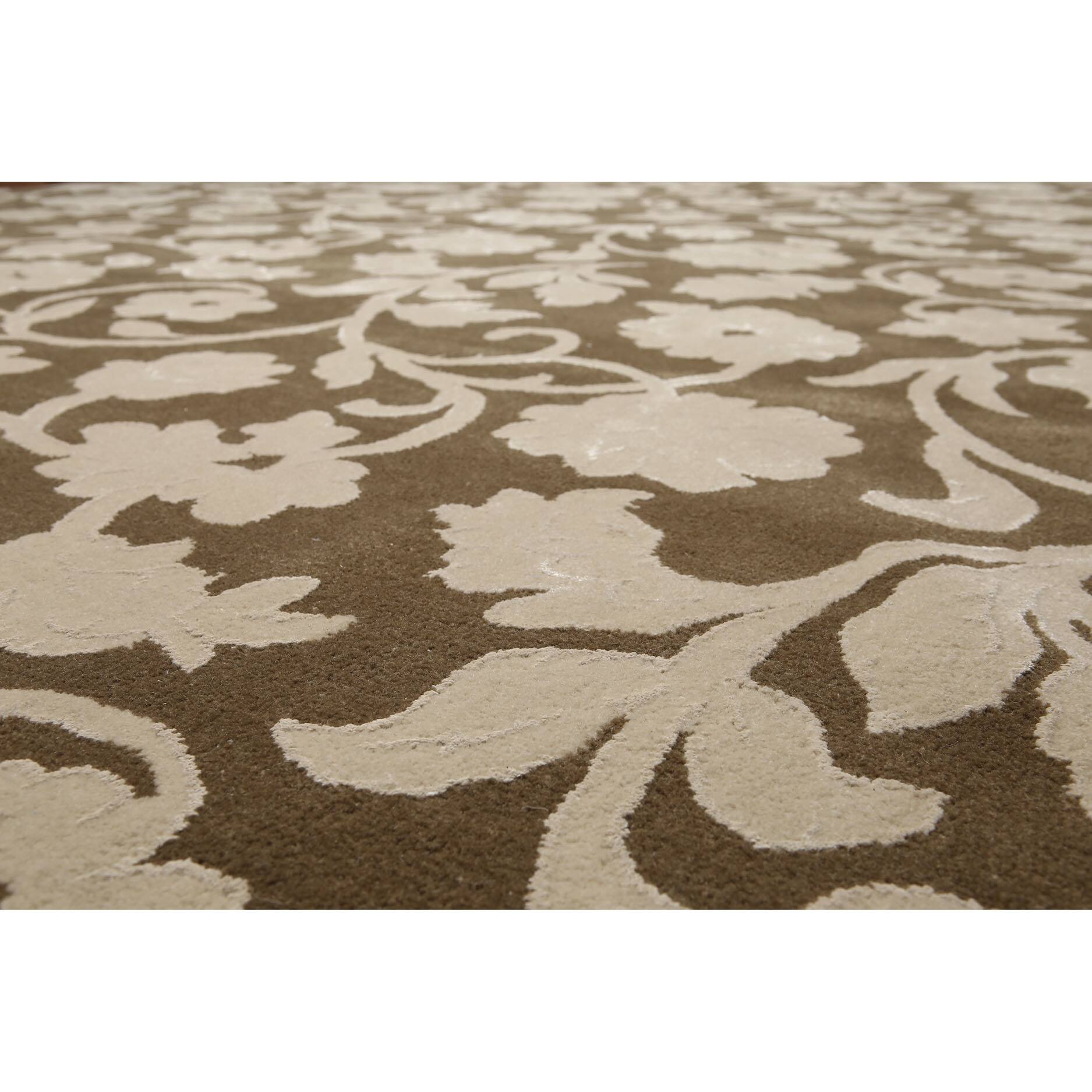 Olive Green Wool/Rayon Handmade Transitional Floral Area Rug (9'x12