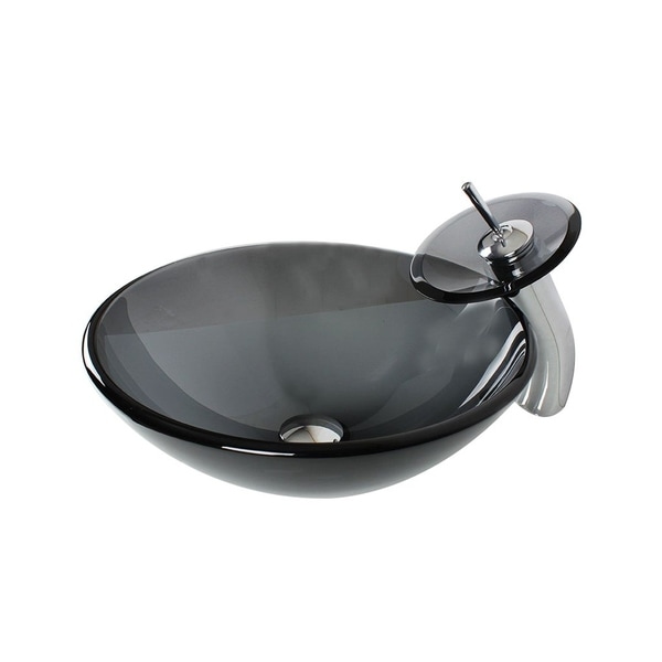 Arsumo Glass Vessel Bathroom Sink Set - Faucet, Pop-Up Drain and Mounting Ring. Opens flyout.