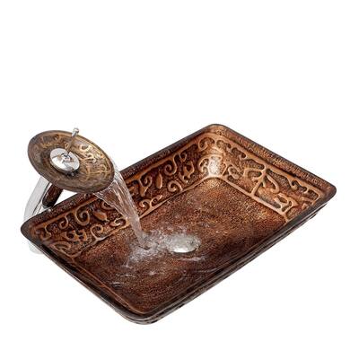 Arsumo BW12-194 Glass Vessel Bathroom Sink Set - Brown,Rectangular