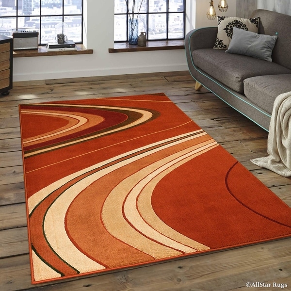 Shop Allstar Rust/ Ivory Modern And Chic Wave Design Rug 5' 2" X 7' 2