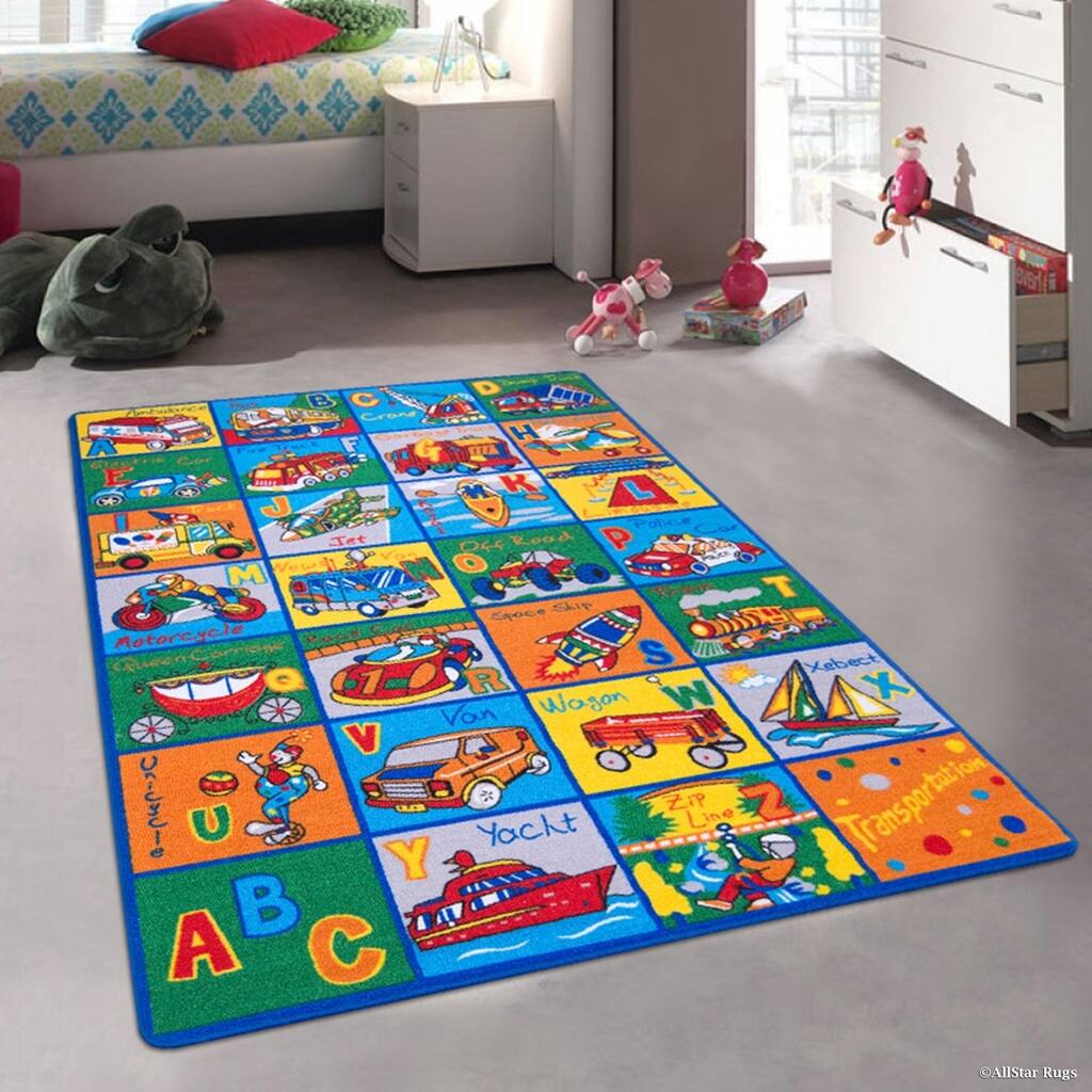 Allstar Kids Learn Alphabet Letters Transportation Rug