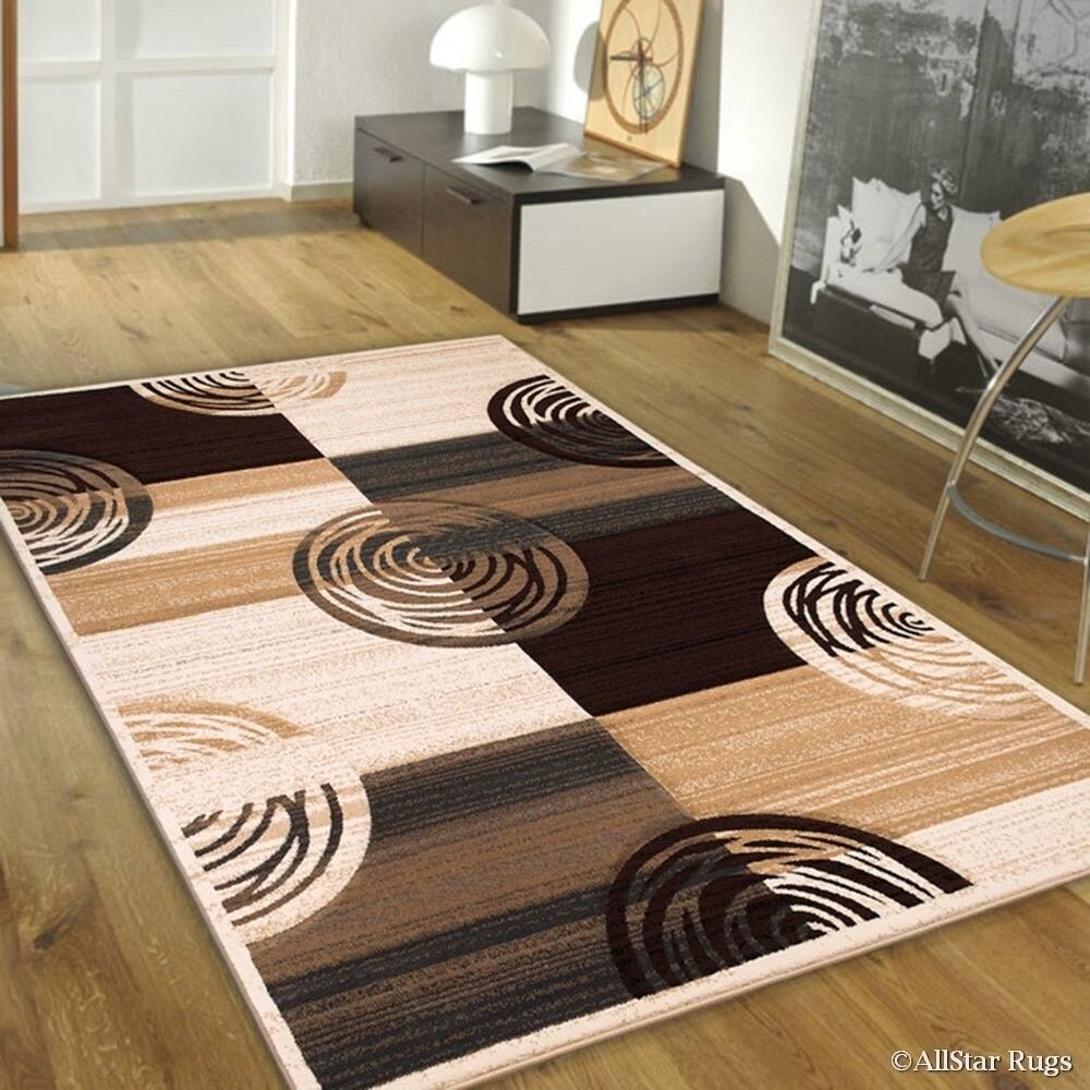 Allstar Distressed Modern Carved Circle Design Rug