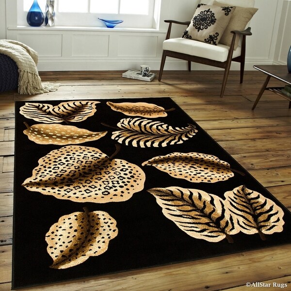 Allstar Black High Density Exotic Animal Skin Themed Leaves Rug 5 Allstar Black High Density Exotic Animal Skin Themed Leaves Rug 5 X27 2