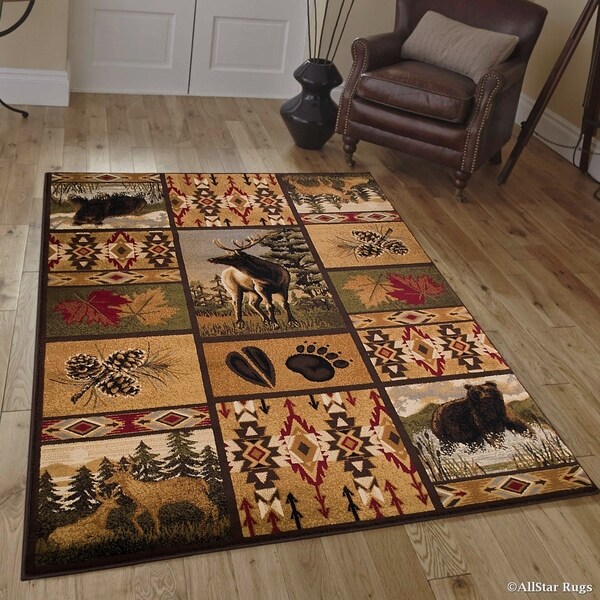 American Destination Mount Le Conte Pine Cone Lodge Rustic Area Rug ...