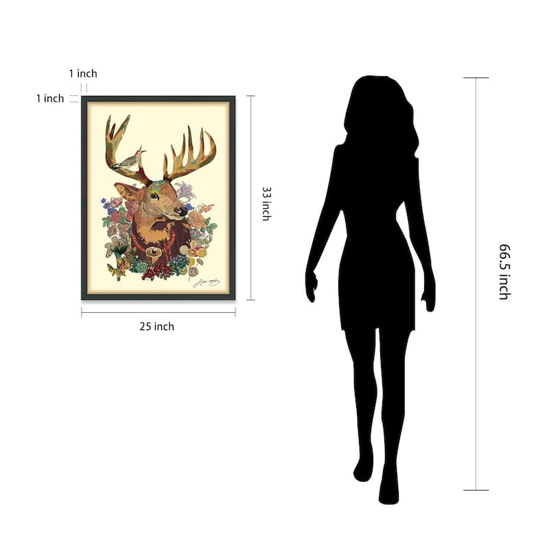 Empire Art "Mr. Deer" Alex Zeng's dimensional collage, under glass & a black shadow box frame