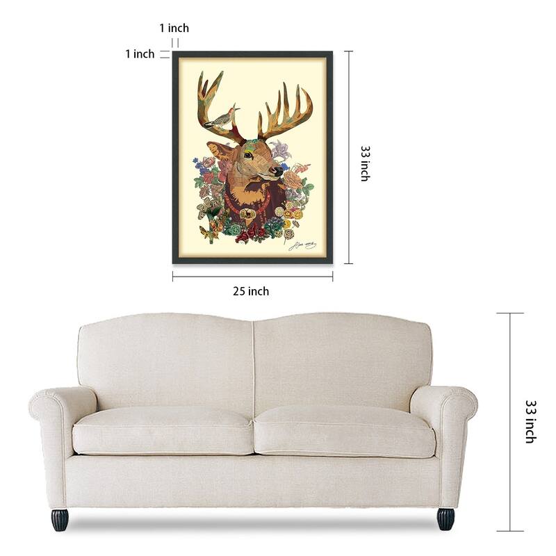 Empire Art "Mr. Deer" Alex Zeng's dimensional collage, under glass & a black shadow box frame
