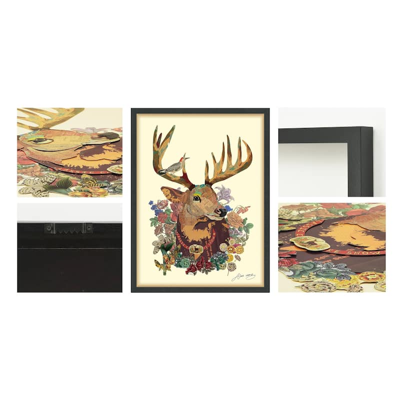 Empire Art "Mr. Deer" Alex Zeng's dimensional collage, under glass & a black shadow box frame