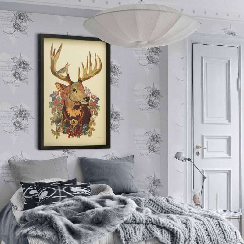Empire Art "Mr. Deer" Alex Zeng's dimensional collage, under glass & a black shadow box frame