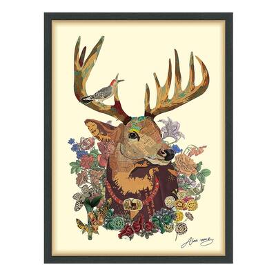 Empire Art "Mr. Deer" Alex Zeng's dimensional collage, under glass & a black shadow box frame