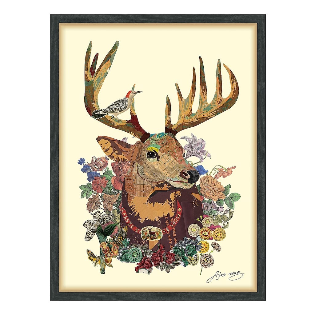 Empire Art "Mr. Deer" Alex Zeng's dimensional collage, under glass & a black shadow box frame