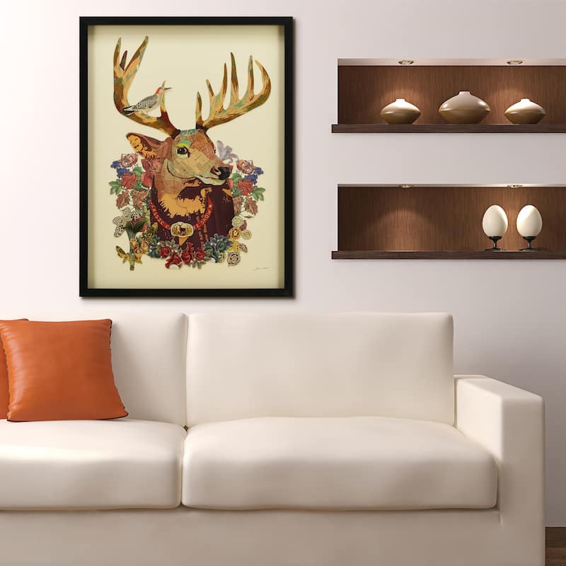 Empire Art "Mr. Deer" Alex Zeng's dimensional collage, under glass & a black shadow box frame