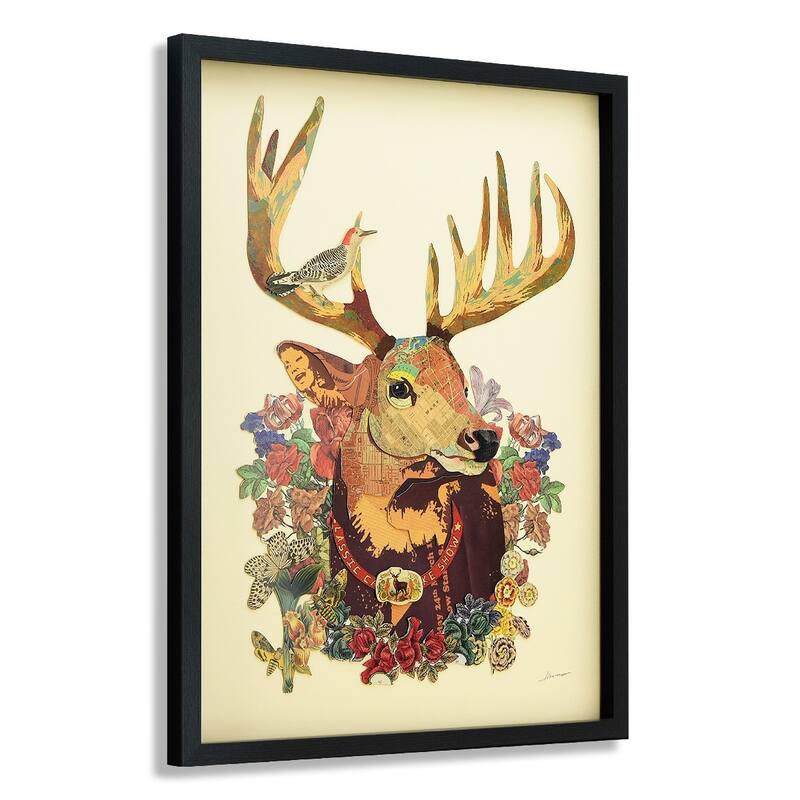 Empire Art "Mr. Deer" Alex Zeng's dimensional collage, under glass & a black shadow box frame