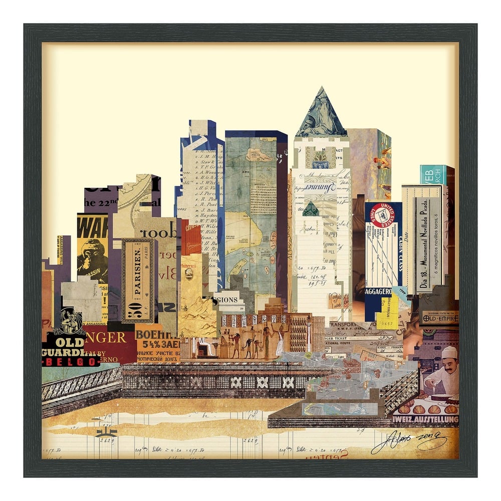 Empire Art "New York City Skyline" Alex Zeng's dimensional collage, under glass & a black shadow box frame